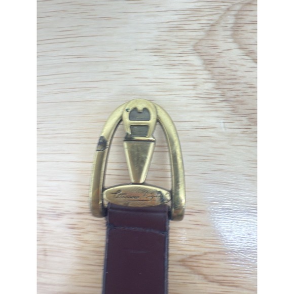 Etienne Aigner‎ Leather Belt 26 Skinny Brown Brass Buckle Vintage  Old Money #32 - Picture 3 of 6